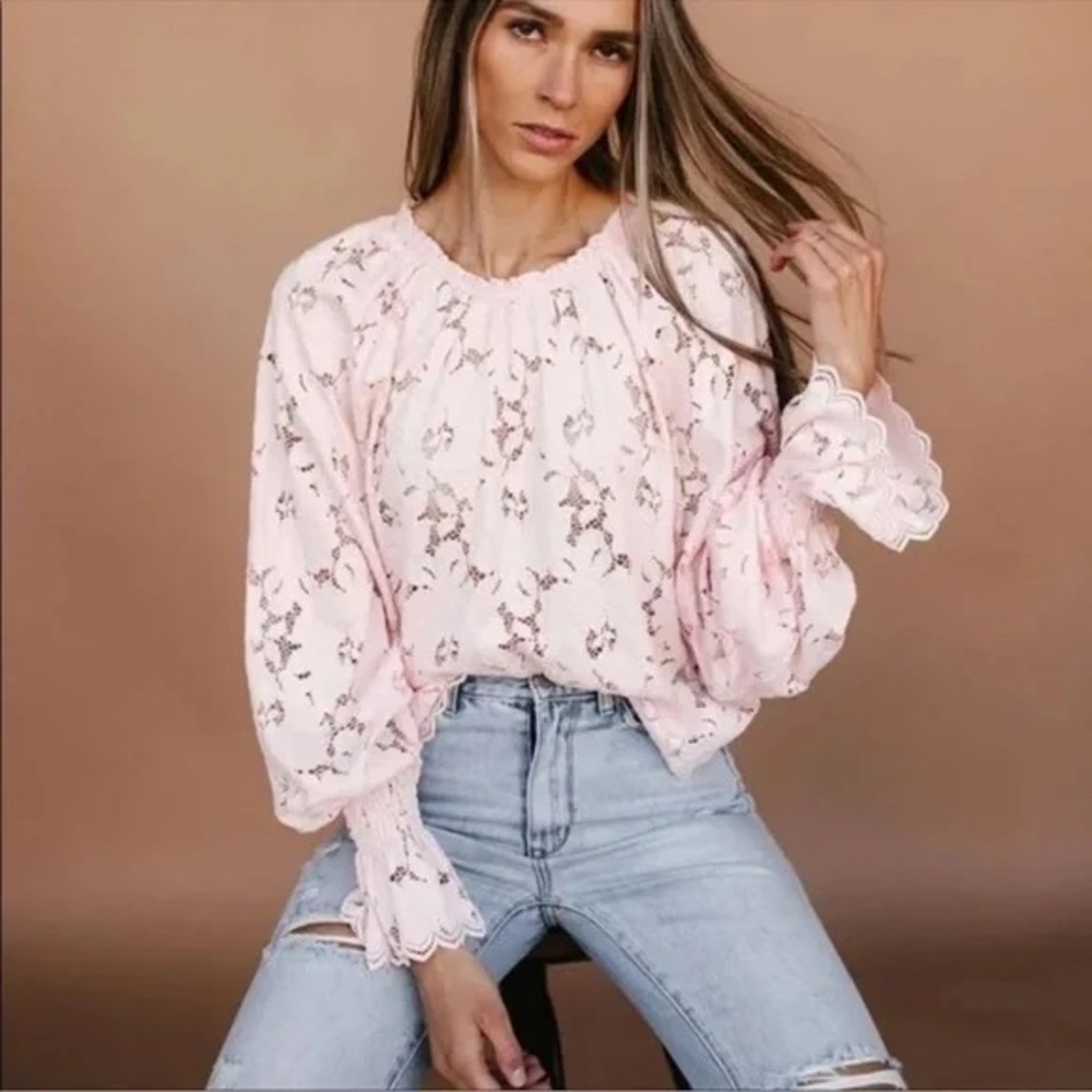 Free People Ballet Pink Olivia Lace Top Blouse